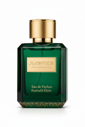 Hampton Fragrances luxe perfume bottle with emerald green and gold tones on white background